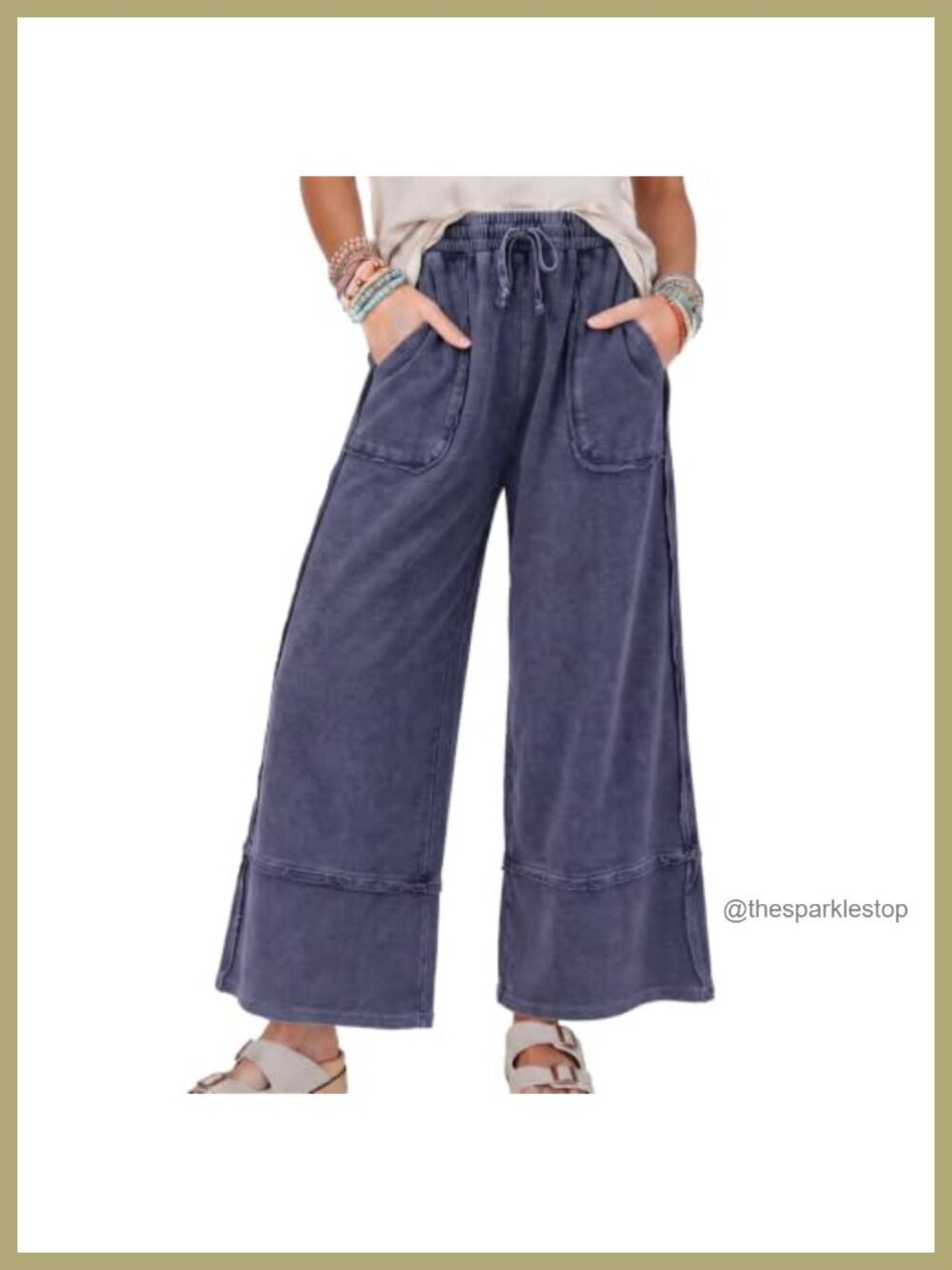Mineral Washed Wide Leg Sweatpants Baggy Palazzo Pants with Pockets